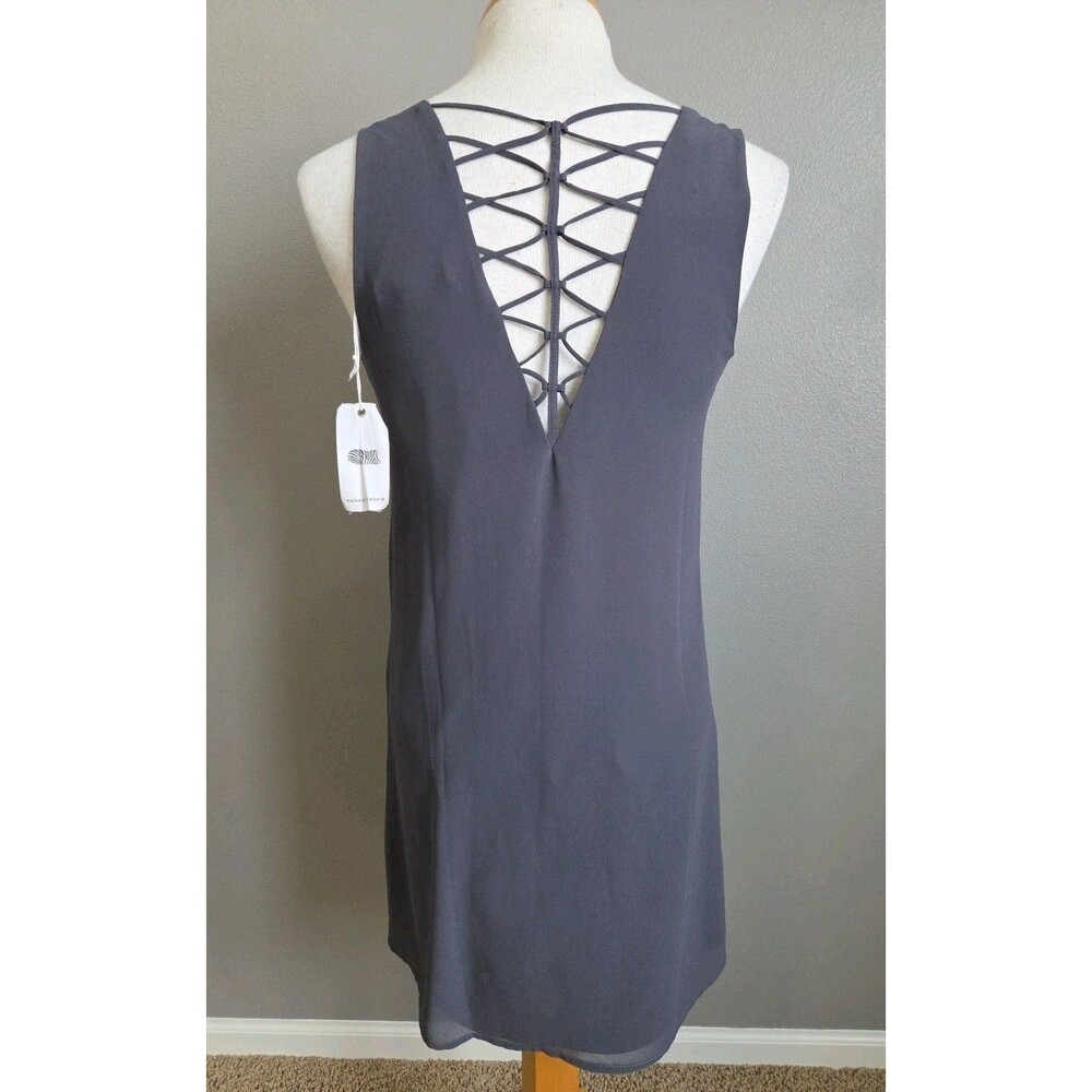 NWT Naked Zebra | Size S | GUARDIAN Strappy Back V-Neck Chiffon Gray Shift Dress